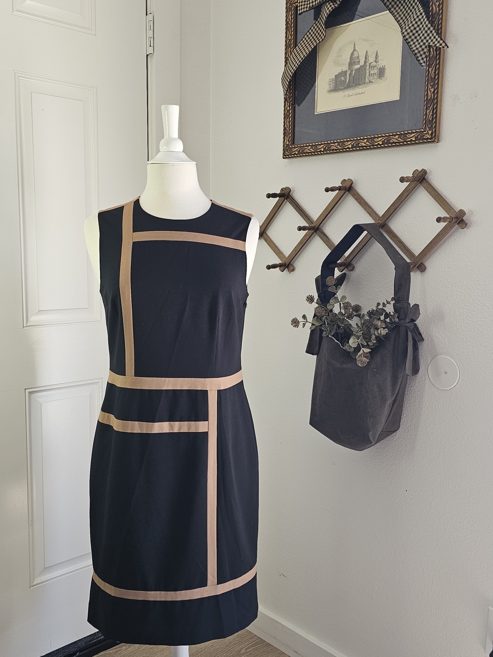 Ann Taylor Black Mini Dress with Tan Trim